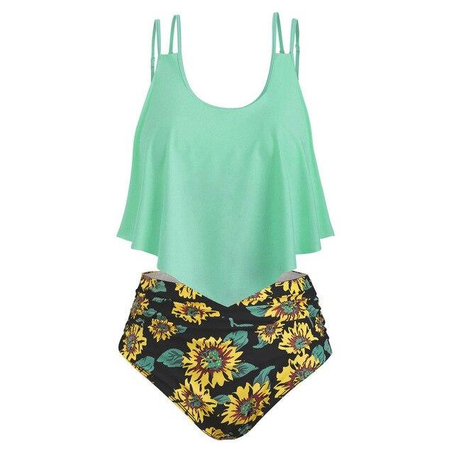 Women Two Pieces Bathing Suits Top Ruffled High Waisted Bottom Bikini Set Tankini Women Swimsuit Plus Size Two-Piece Suit C30618