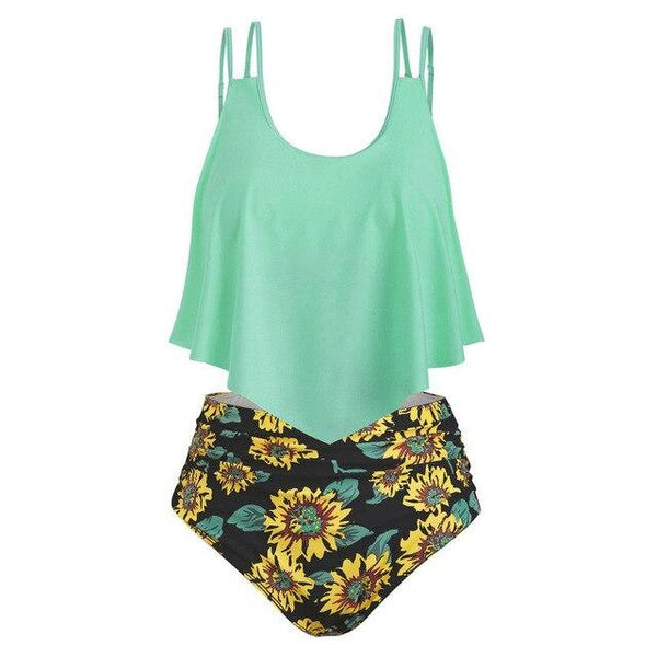 Women Two Pieces Bathing Suits Top Ruffled High Waisted Bottom Bikini Set Tankini Women Swimsuit Plus Size Two-Piece Suit C30618