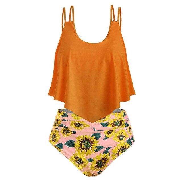 Women Two Pieces Bathing Suits Top Ruffled High Waisted Bottom Bikini Set Tankini Women Swimsuit Plus Size Two-Piece Suit C30618