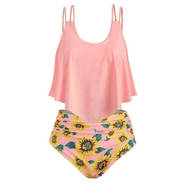 Women Two Pieces Bathing Suits Top Ruffled High Waisted Bottom Bikini Set Tankini Women Swimsuit Plus Size Two-Piece Suit C30618