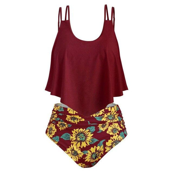 Women Two Pieces Bathing Suits Top Ruffled High Waisted Bottom Bikini Set Tankini Women Swimsuit Plus Size Two-Piece Suit C30618