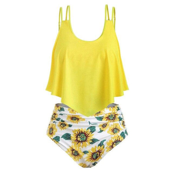 Women Two Pieces Bathing Suits Top Ruffled High Waisted Bottom Bikini Set Tankini Women Swimsuit Plus Size Two-Piece Suit C30618