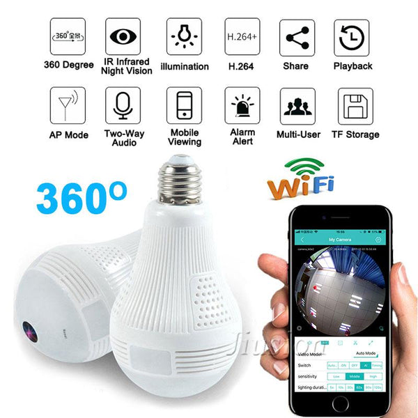 960P HD LED Bulb Wifi Mini Camera VR Panoramic View Fisheye IP CCTV Home Monitor Nanny Surveillance Micro Camara espia oculta