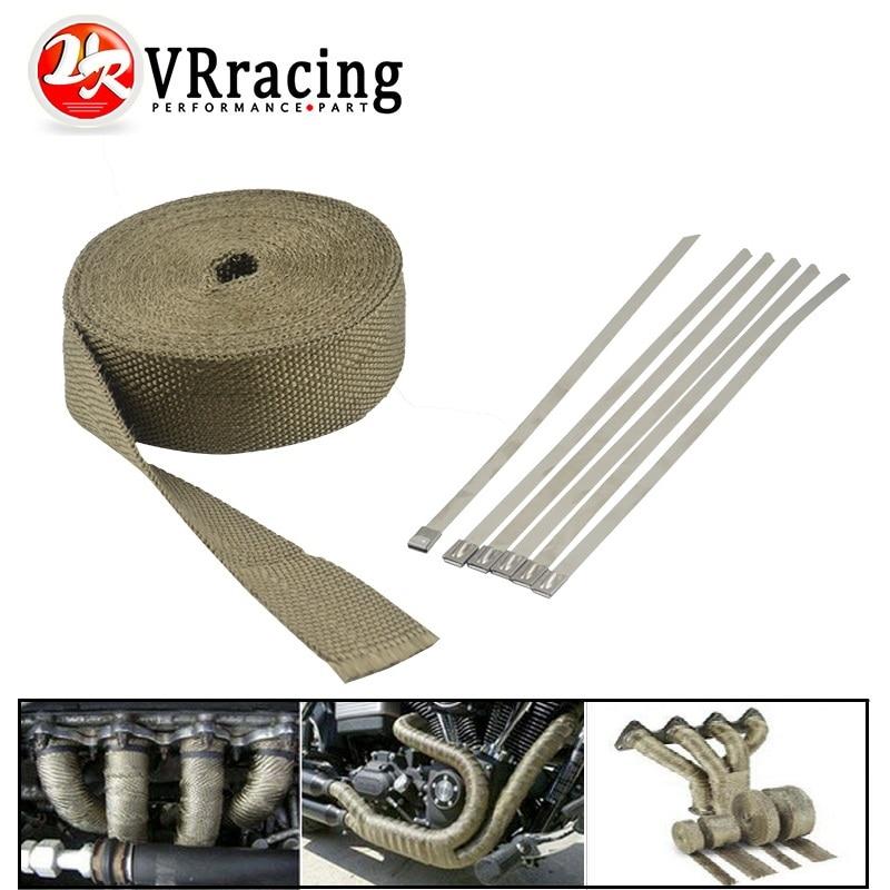 VR RACING -2"X15meter TITANIUM TURBO MANIFOLD HEAT EXHAUST THERMAL WRAP TAPE + 6PCS STAINLESS TIES VR1915T