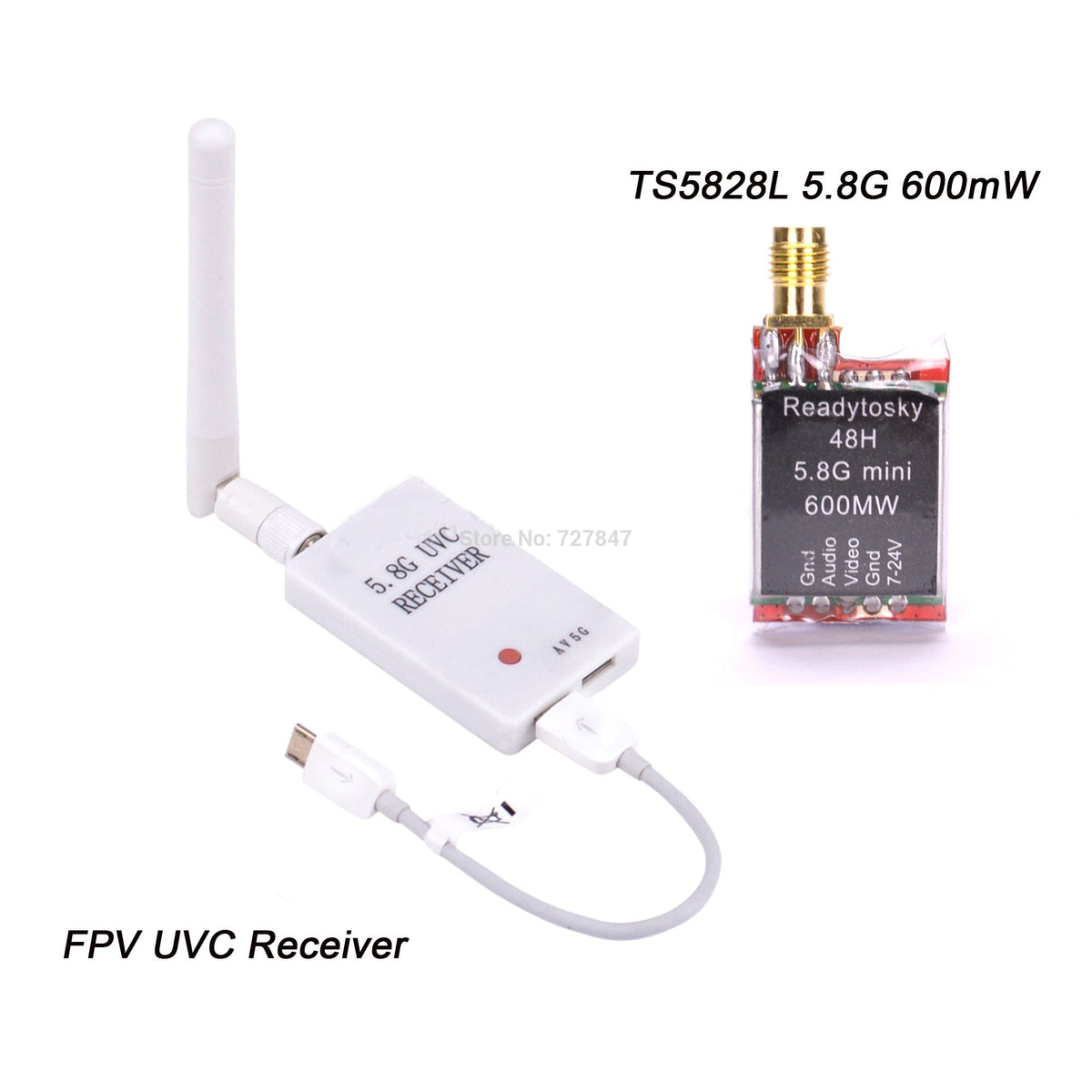 Mini 5.8G FPV Receiver UVC Video Downlink OTG + TS5828L 48Ch 5.8G 600mw Transmitter for VR Android Phone