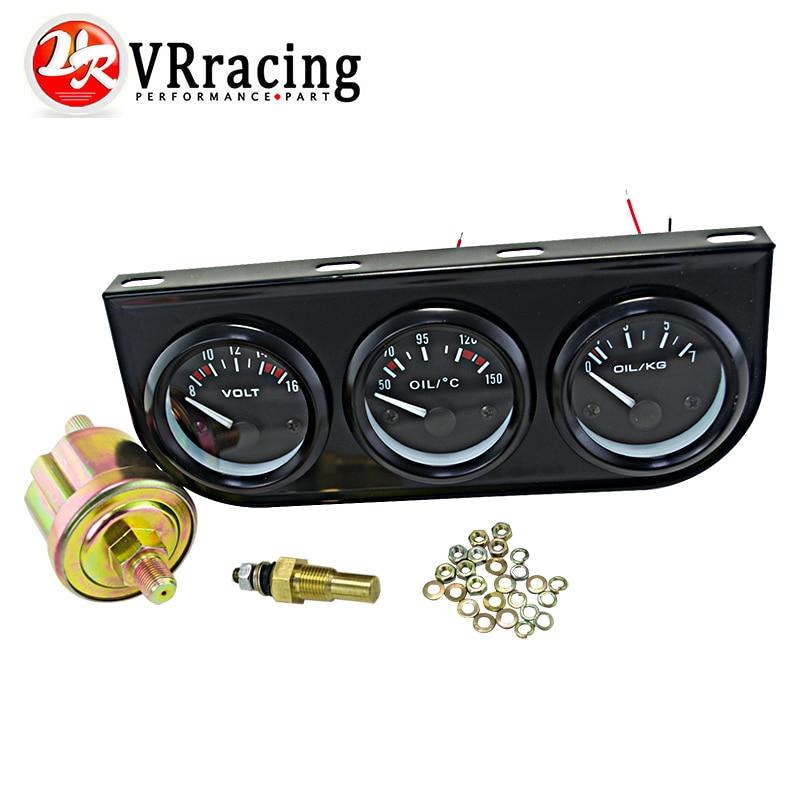 VR - 52mm Electrial Triple Kit (Voltmeter + oil Temp Gauge + Oil Pressure Gauge) Sensor Temperature Car Auto Gauge/Black/Pod