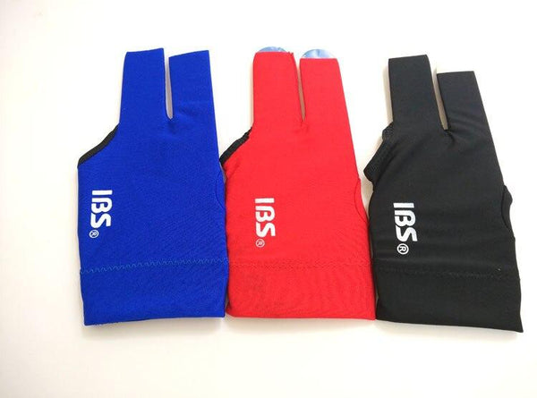 Free shipping 10pcs/lot IBS billiard pool snooker three-fingers glove red/blue/black fabric half-finger gloves billiard suppiles