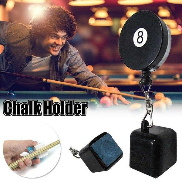 Black Retractable Billiards Snooker Pool Cue Chalk Holder with Belt Clip- 8 Ball