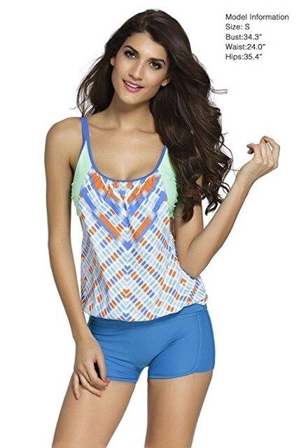 2017 S - XXXL Plus Size Stripes Lined Up Double Up Tankini Top Swimwear Women Sport push up bikini set two piece swim suits