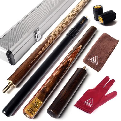 CUESOUL 57" Snooker Cue Handcraft 3/4 Jointed with Mini Butt End Extension Packed in Aluminium Cue Case