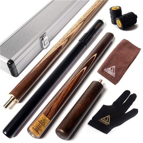 CUESOUL 57" Snooker Cue Handcraft 3/4 Jointed with Mini Butt End Extension Packed in Aluminium Cue Case