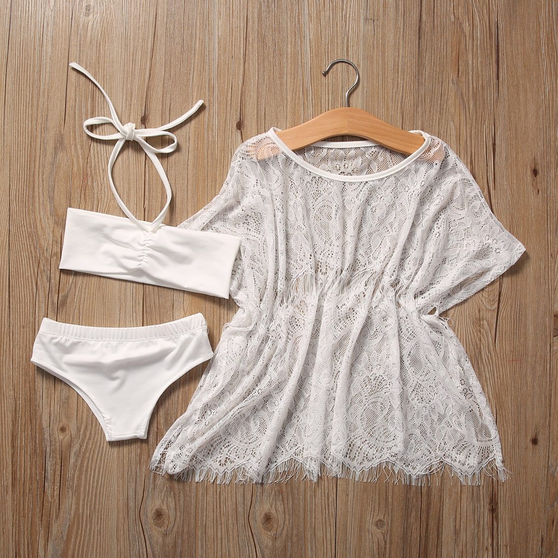 New Girls Kids Swimming Costume Bikini Bathers Swimmers White Swimsuit 3PCS Set Swimwear Baby Girls Outfit Black White 1-6Y