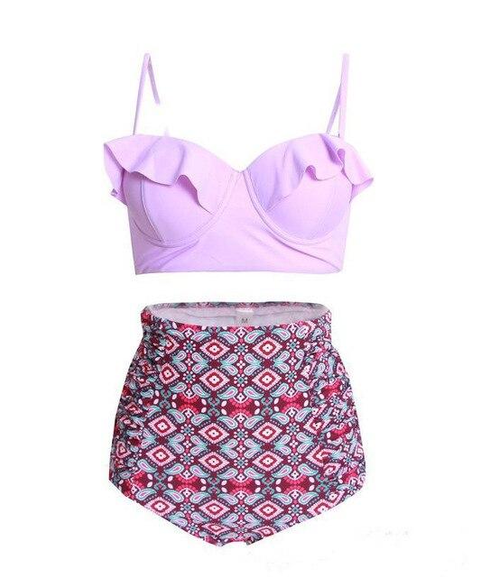 2017 new Women's Ruffle swimsuit Black Midkini Tankinis Top High waisted waist pin up Swimwear BIKINI SET  Graphic Aztec shorts