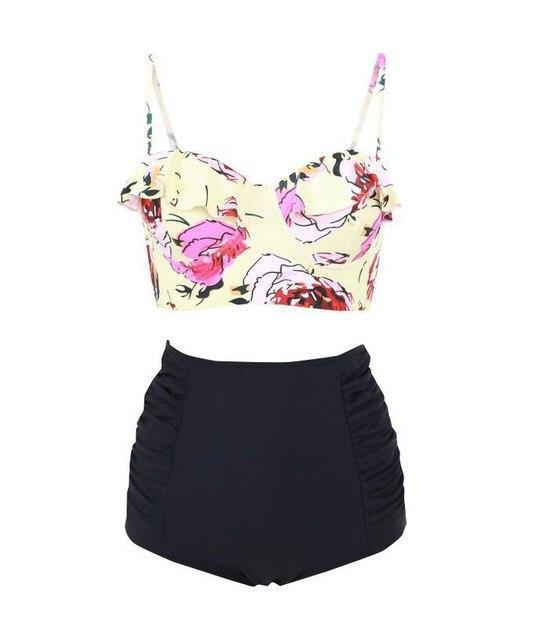 2017 new Women's Ruffle swimsuit Black Midkini Tankinis Top High waisted waist pin up Swimwear BIKINI SET  Graphic Aztec shorts