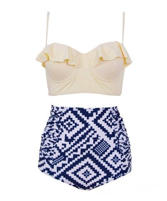 2017 new Women's Ruffle swimsuit Black Midkini Tankinis Top High waisted waist pin up Swimwear BIKINI SET  Graphic Aztec shorts