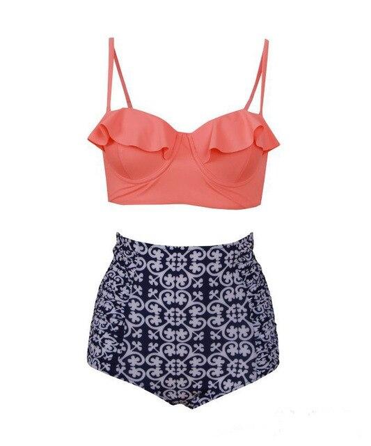 2017 new Women's Ruffle swimsuit Black Midkini Tankinis Top High waisted waist pin up Swimwear BIKINI SET  Graphic Aztec shorts
