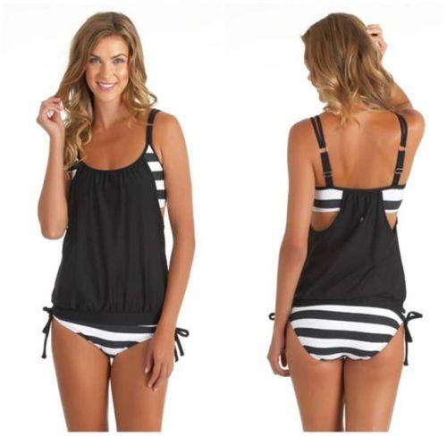 2016 hot sale swimwear women Stripes Lined Up Double Up Tankini Top maillot de bain bathing suit swimsuit 2 pieces suits