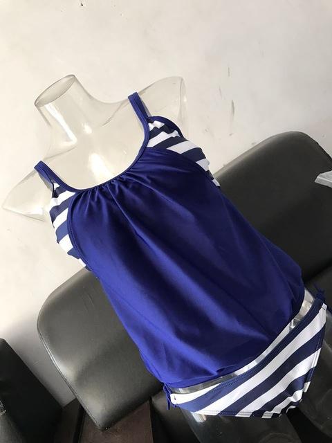 2018 new swimwear women bikini Womens Stripes Lined Up Loose elasticity Double Up Tankini Top Sets Swimwear big size S-XXXL