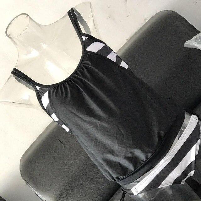 2018 new swimwear women bikini Womens Stripes Lined Up Loose elasticity Double Up Tankini Top Sets Swimwear big size S-XXXL