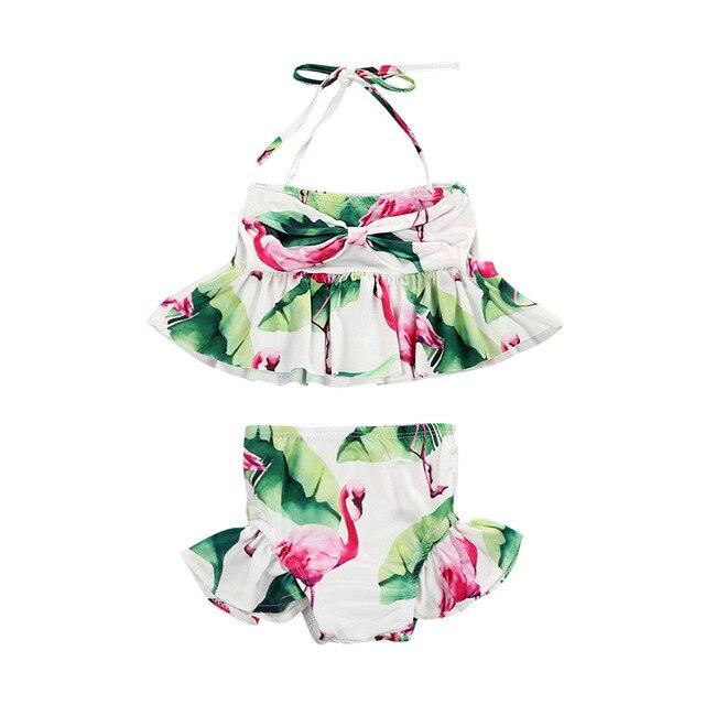 Newborn Kid Baby Girl Flamingo Floral Tankini Swimwear Halter Crop Top Swimsuit Bikini Set Bathing Suit