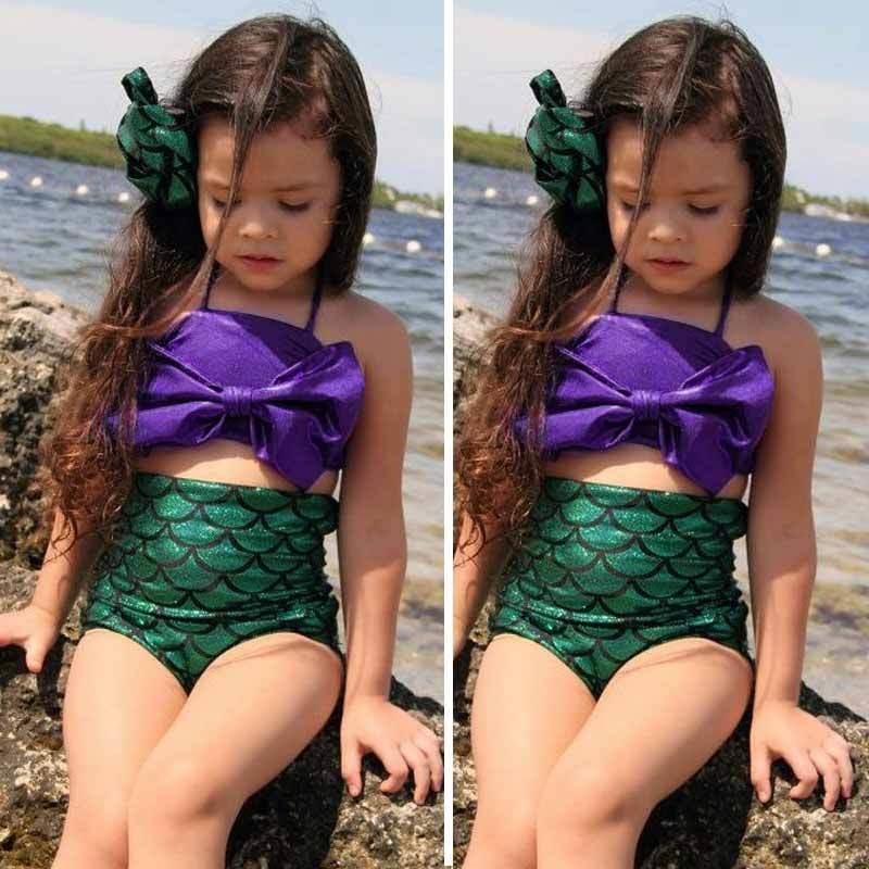 2017 Girls Kid Swimmable Bikini Swimwear Swimsuit Swimming Costume Set Suit Baby Cute Bikini Girls split Two Pieces Beachwear