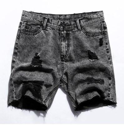 Grey Black Mens denim shorts ripped holes burr jeans metrosexual man summer brand design fashion short jeans hip hops K781