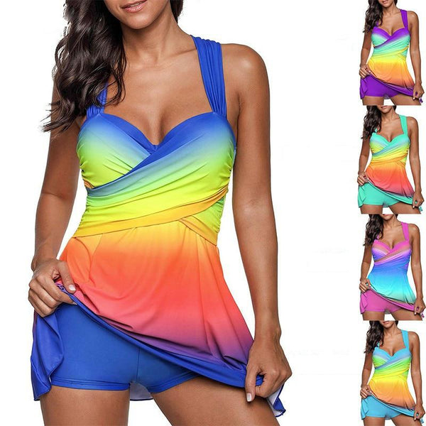 VGTOWN Plus Size 5XL Bathing Suit Women Two Pieces Summer Rainbow Tankini Tops And Bikini Bottoms Swimwear