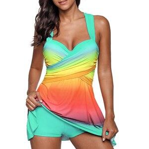 VGTOWN Plus Size 5XL Bathing Suit Women Two Pieces Summer Rainbow Tankini Tops And Bikini Bottoms Swimwear