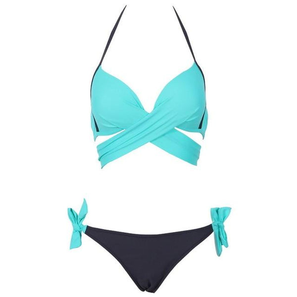 Vertvie Women Swimsuit Push Up Swimwear Criss Cross Bandage Halter Bikini Set Beach Bathing Suit Swim Wear 2019 Sexy Bikini XXL