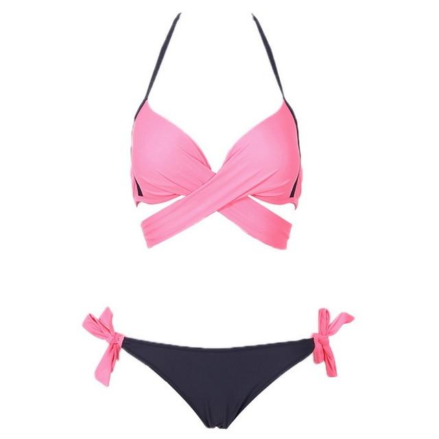 Vertvie Women Swimsuit Push Up Swimwear Criss Cross Bandage Halter Bikini Set Beach Bathing Suit Swim Wear 2019 Sexy Bikini XXL
