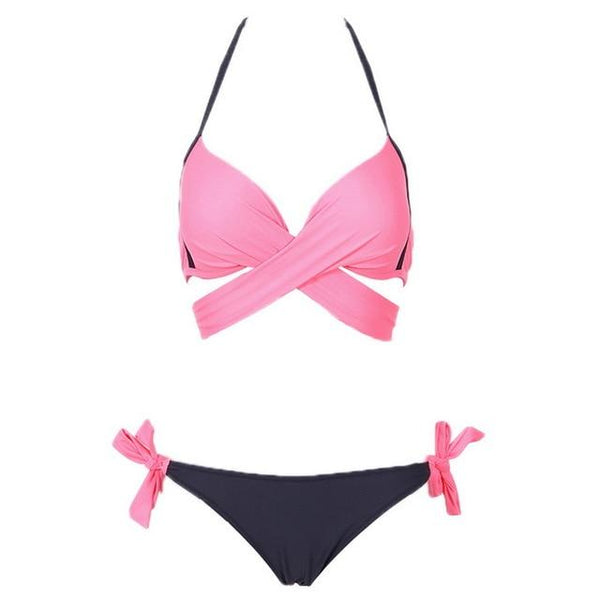 Vertvie Women Swimsuit Push Up Swimwear Criss Cross Bandage Halter Bikini Set Beach Bathing Suit Swim Wear 2019 Sexy Bikini XXL