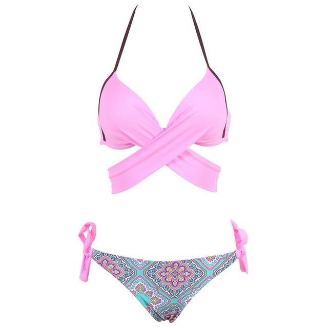 Vertvie Women Swimsuit Push Up Swimwear Criss Cross Bandage Halter Bikini Set Beach Bathing Suit Swim Wear 2019 Sexy Bikini XXL