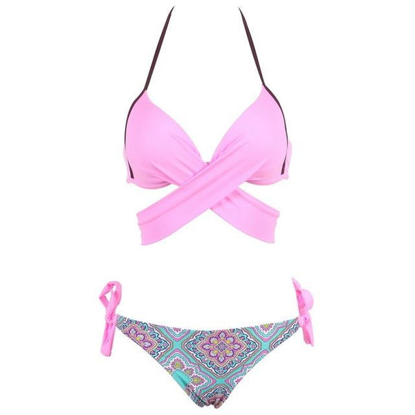 Vertvie Women Swimsuit Push Up Swimwear Criss Cross Bandage Halter Bikini Set Beach Bathing Suit Swim Wear 2019 Sexy Bikini XXL