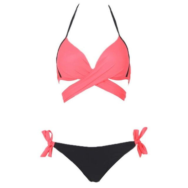 Vertvie Women Swimsuit Push Up Swimwear Criss Cross Bandage Halter Bikini Set Beach Bathing Suit Swim Wear 2019 Sexy Bikini XXL
