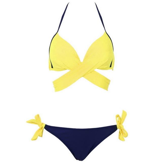 Vertvie Women Swimsuit Push Up Swimwear Criss Cross Bandage Halter Bikini Set Beach Bathing Suit Swim Wear 2019 Sexy Bikini XXL