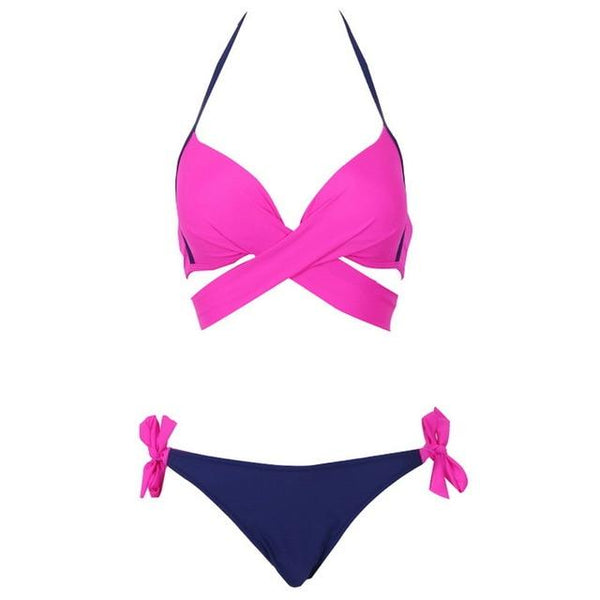 Vertvie Women Swimsuit Push Up Swimwear Criss Cross Bandage Halter Bikini Set Beach Bathing Suit Swim Wear 2019 Sexy Bikini XXL