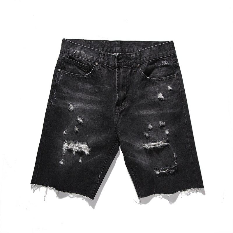 2018 NEW Summer High quality Black Ripped Destroyed hole Mens Denim Shorts hip hop Fashion Casual Dot Zipper Denim Shorts