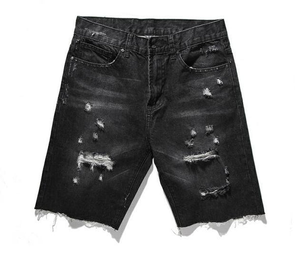 2018 NEW Summer High quality Black Ripped Destroyed hole Mens Denim Shorts hip hop Fashion Casual Dot Zipper Denim Shorts