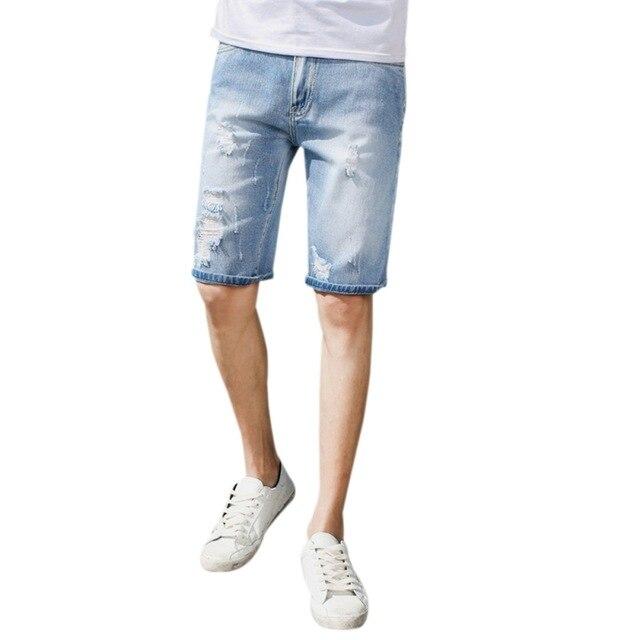 New Fashion Leisure Mens Ripped Short Jeans Brand Clothing  Summer 98% Cotton Shorts Breathable Tearing Denim Shorts Male 28-36