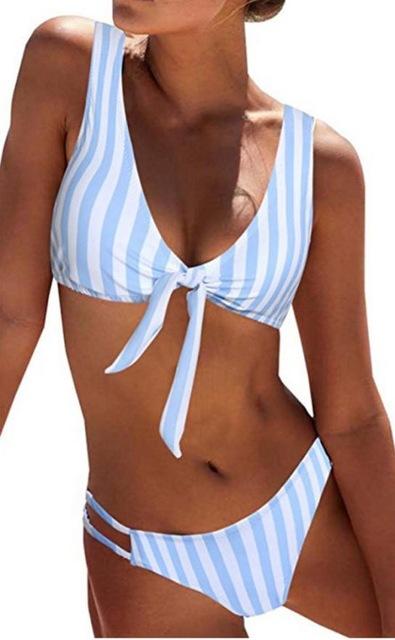 KLV two piece swimsuit for women Sexy Detachable Padded Cutout Push up Striped Bikini Set Swim suit costumi da bagno donna #@F