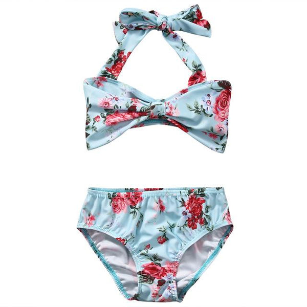 2Pcs Baby Girls Halter Bow Swimwear Two-piece Kids Girl Floral Bikini Swimwears Swimsuit Bathing Suit Swimming Costume