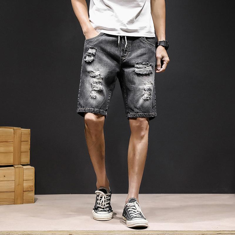 Summer denim shorts male Ripped jeans Retro men jean shorts Casual bermuda board harem mens jogger ankle hole drawstring shorts