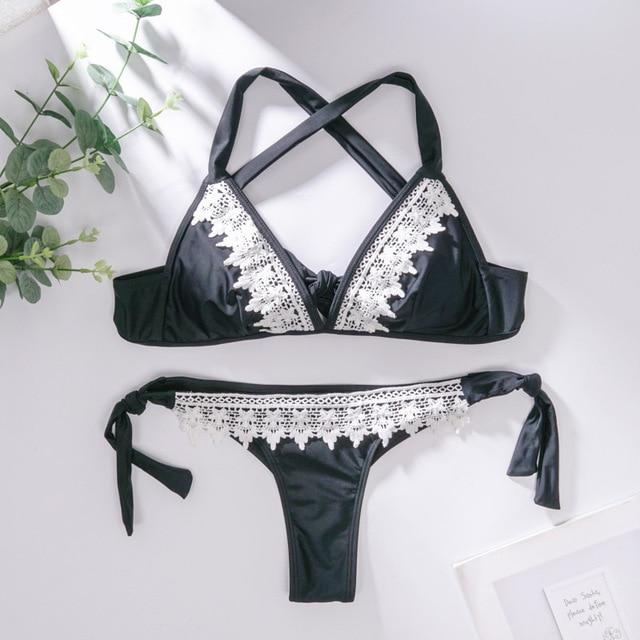 Miyouj Sexy Ruffle Bikini Floral Push Up Swimsuit Women Lace Up Swimwear String Bathing Suit Monokini Biquini Wave Bikini Set XL
