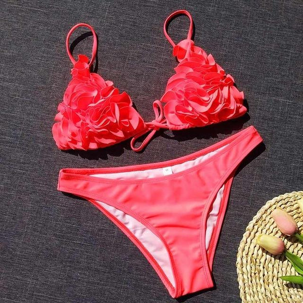 Miyouj Sexy Ruffle Bikini Floral Push Up Swimsuit Women Lace Up Swimwear String Bathing Suit Monokini Biquini Wave Bikini Set XL