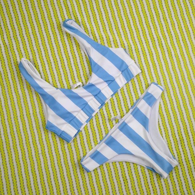Summer Sexy Women Bikini Set Push Up Padded Bra 2Pcs Striped Swimwear Swimsuit Bathing Beachwear Swimming Costume 4 colors