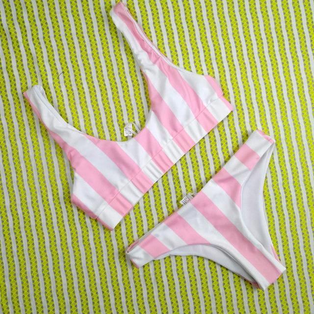 Summer Sexy Women Bikini Set Push Up Padded Bra 2Pcs Striped Swimwear Swimsuit Bathing Beachwear Swimming Costume 4 colors