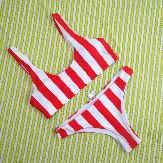 Summer Sexy Women Bikini Set Push Up Padded Bra 2Pcs Striped Swimwear Swimsuit Bathing Beachwear Swimming Costume 4 colors