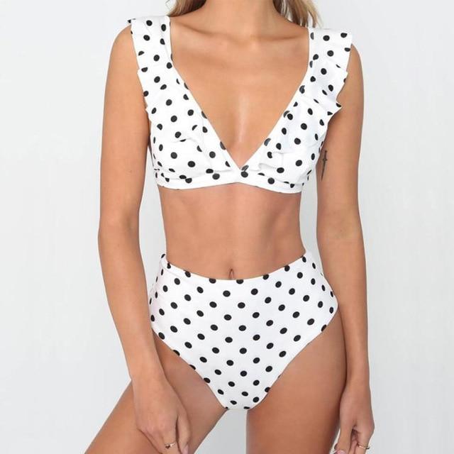 Swimsuit Swimwear Two Pieces Swimming Suit For Women Dot Ruffle High Waist Bikini Swim Suit Bikini Set 2019 Women's Bathing Suit
