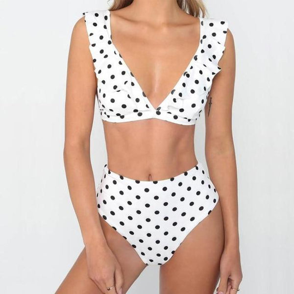 Swimsuit Swimwear Two Pieces Swimming Suit For Women Dot Ruffle High Waist Bikini Swim Suit Bikini Set 2019 Women's Bathing Suit