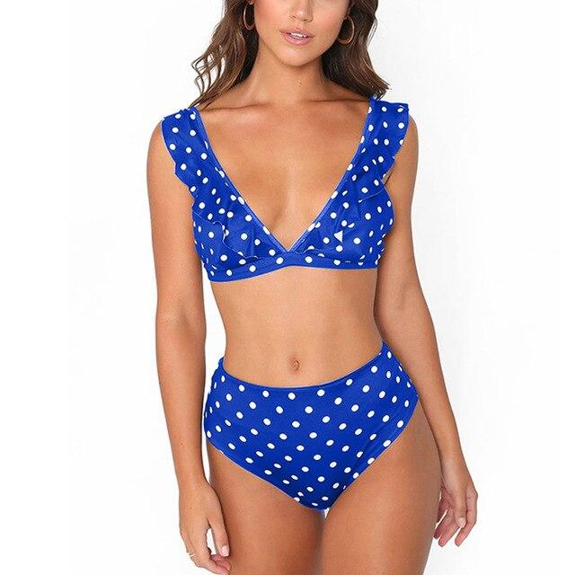 Swimsuit Swimwear Two Pieces Swimming Suit For Women Dot Ruffle High Waist Bikini Swim Suit Bikini Set 2019 Women's Bathing Suit